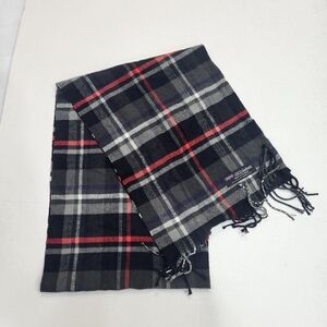 100% Cashmere Made In Scotland Plaid Fringe Scarf Black Red Classic British